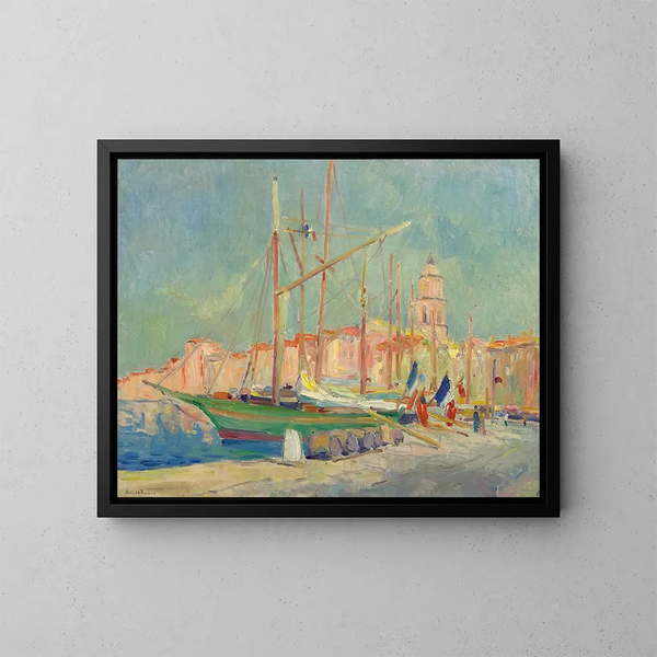 Bateaux pavoisés dans le port de Saint-Tropez - Robert Antoine Pinchon — gerahmtes Bild an der Wand