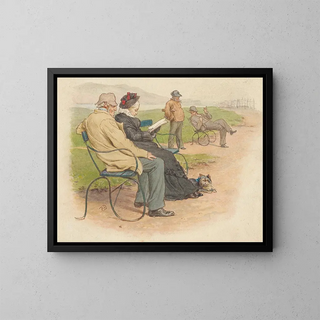 Robert Barnes - Elderly Couple on a Park Bench with Two Men Beyond.webp