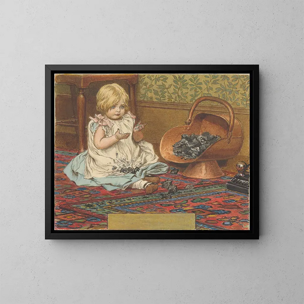 Mädchen, das mit Kohle spielt - Robert Barnes — gerahmtes Bild an der Wand