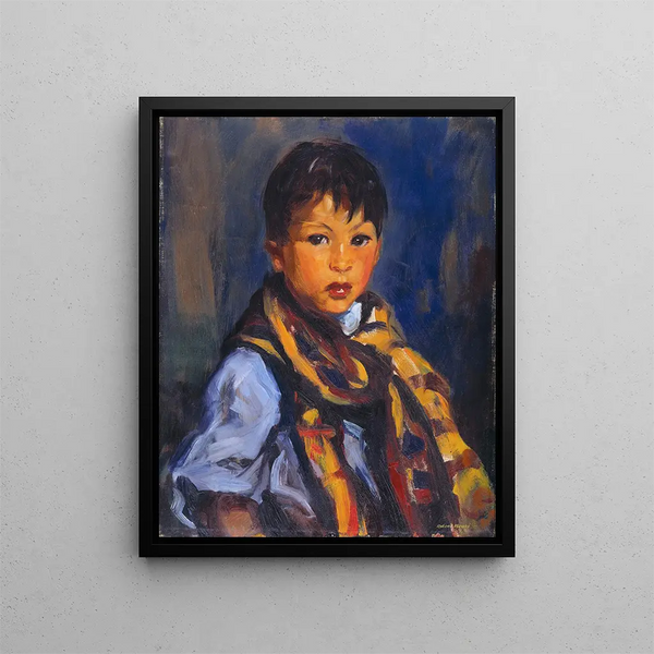Junge mit kariertem Schal - Robert Henri — gerahmtes Bild an der Wand