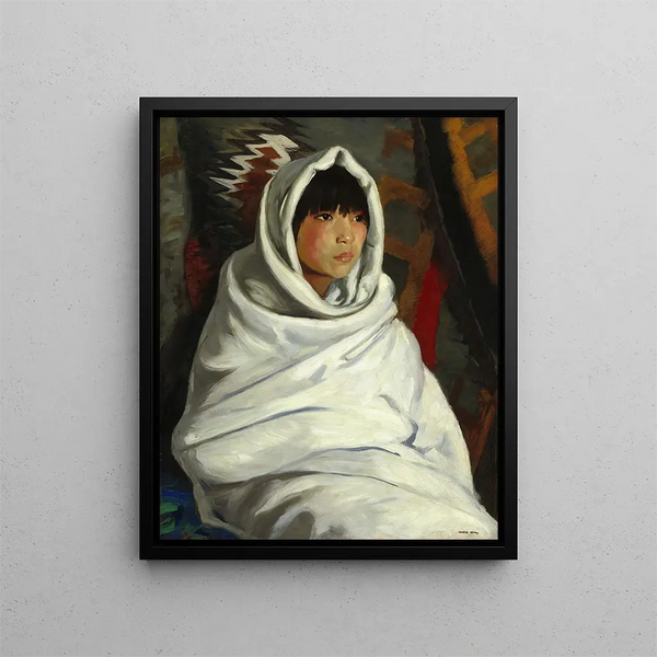 Indisches Mädchen in einer weißen Decke - Robert Henri — gerahmtes Bild an der Wand