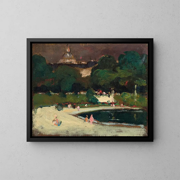 stürmischer Himmel über den Gärten des Luxembourg - Robert Henri — gerahmtes Bild an der Wand