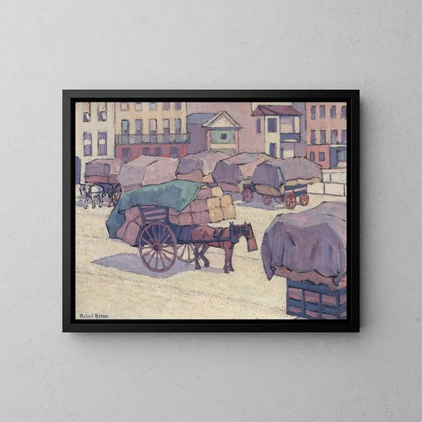 Heuballen auf dem Markt von Cumberland - Robert Polhill Bevan — gerahmtes Bild an der Wand