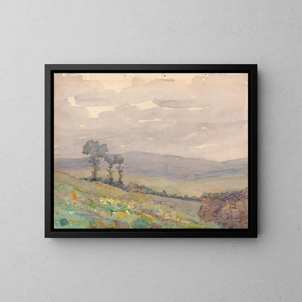 Landschaft mit drei Bäumen - Robert Polhill Bevan — gerahmtes Bild an der Wand