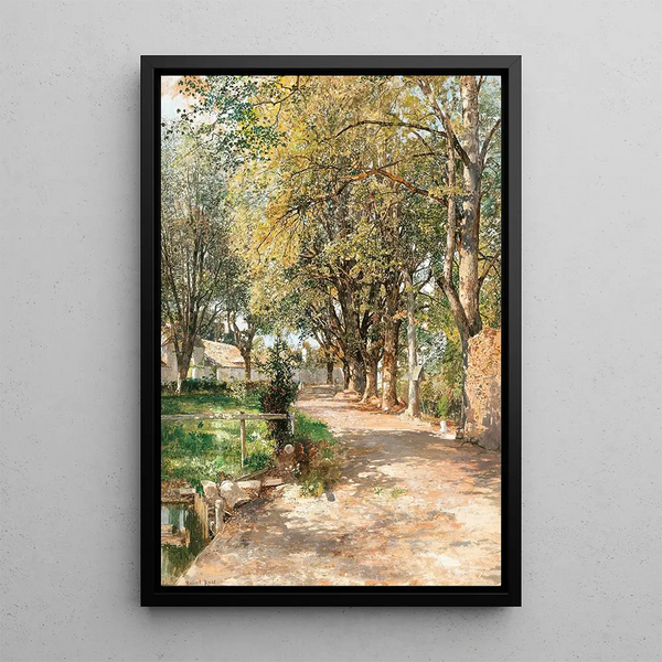 Ein sonniger Weg im Frühling - Robert Russ — gerahmtes Bild an der Wand
