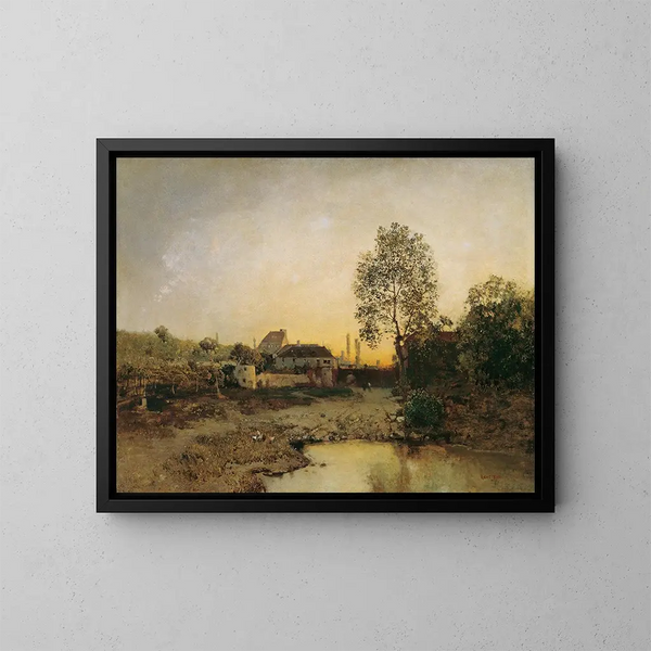 Landschaft mit Teich und Bäumen - Robert Russ — gerahmtes Bild an der Wand