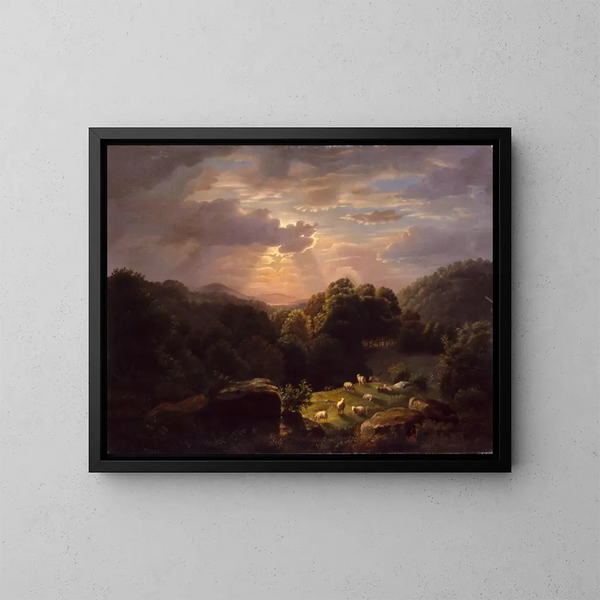 Landschaftsgemälde mit Schafen - Robert S. Duncanson — gerahmtes Bild an der Wand