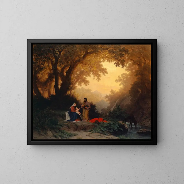Reste de la Sainte Famille en Fuite en Égypte - Robert Zünd — gerahmtes Bild an der Wand
