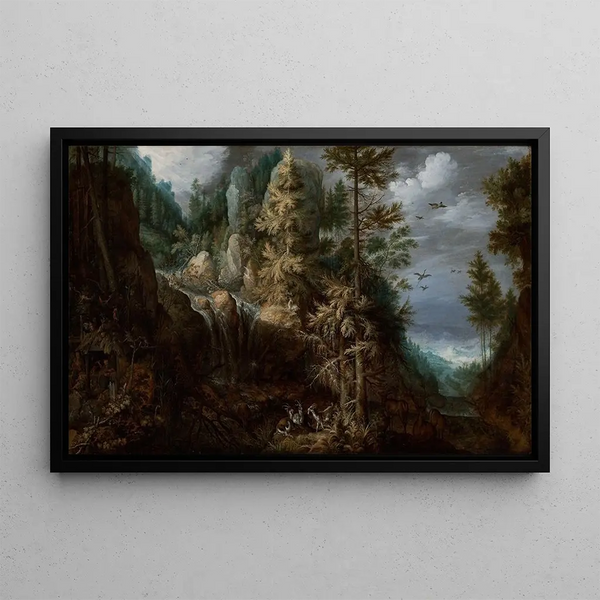 Landschaft mit der Versuchung des heiligen Antonius - Roelant Savery — gerahmtes Bild an der Wand