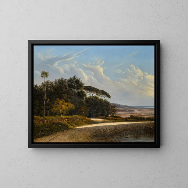 Eine Ansicht der römischen Landschaft mit dem Aquädukt von Claudius - Schule von Rom — gerahmtes Bild an der Wand