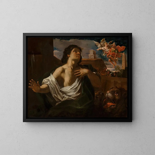 Roman School - Daniel in the Lions Den with an angel bearing the prophet Habakkuk.webp