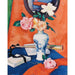 Reproduktion des Gemäldes Rosen im Vase auf orangefarbenem Hintergrund - Samuel John Peploe