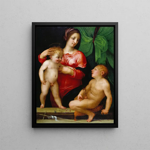 Die Jungfrau mit Kind und Johannes dem Kleinen - Rosso Fiorentino — gerahmtes Bild an der Wand