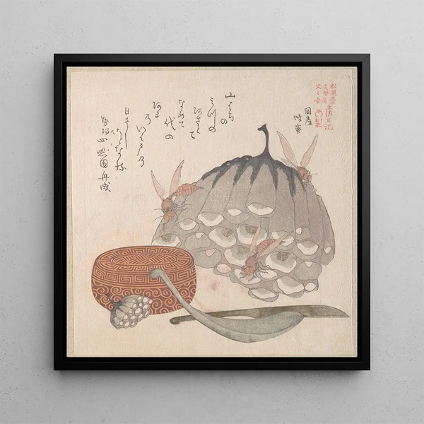Ruches avec des guêpes et une boîte avec une cuillère pour le miel - Kubo Shunman