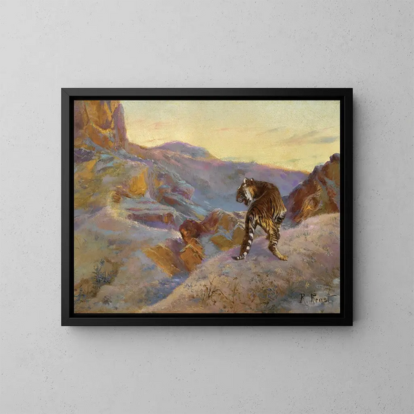 Tiger in den Bergen - Rudolf Ernst — gerahmtes Bild an der Wand