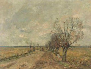 Rudolf Hckner - Marschlandschaft mit Weidenallee und Reiter.webp