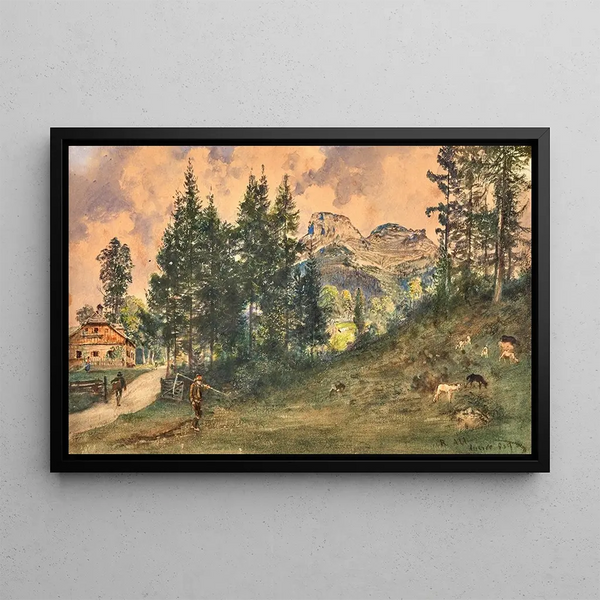 Rudolf von Alt - A mountain pasture in Aussee with a view of Loser mountain.webp