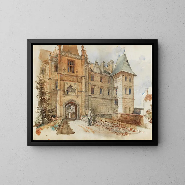 Pont und Eingang des Schlosses von Leby - Rudolf von Alt — gerahmtes Bild an der Wand