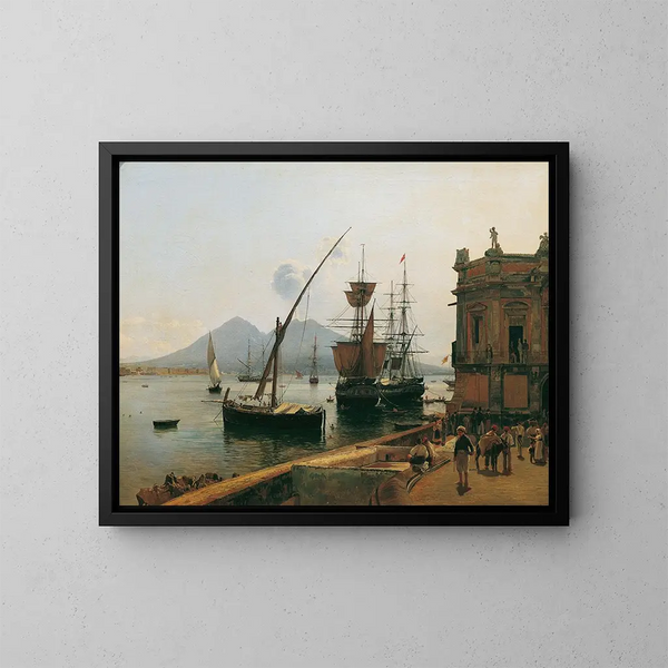Der Hafen von Neapel mit dem Vesuv - Rudolf von Alt — gerahmtes Bild an der Wand