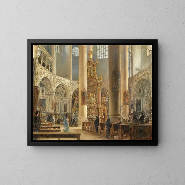des Innenraums der Franziskanerkirche in Salzburg - Rudolf von Alt — gerahmtes Bild an der Wand