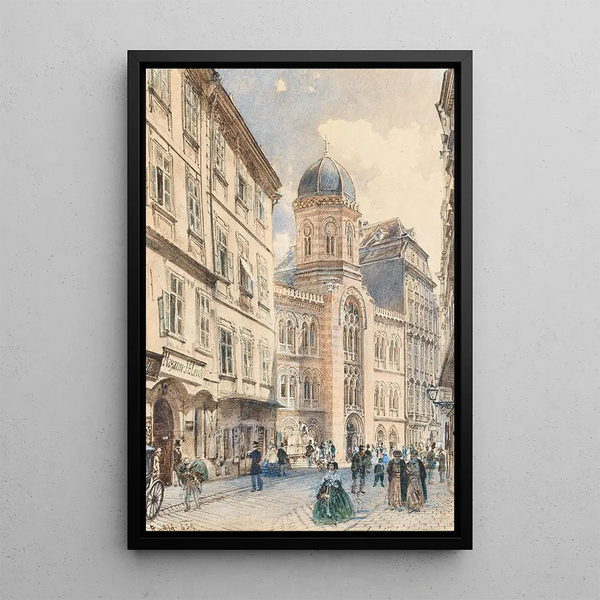 Der Fleischmarkt in Wien mit der griechisch-orthodoxen Kirche der Heiligen Dreifaltigkeit - Rudolf von Alt — gerahmtes Bild an der Wand