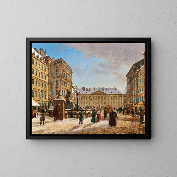 Der neue Markt in Wien im Winter - Rudolf von Alt — gerahmtes Bild an der Wand