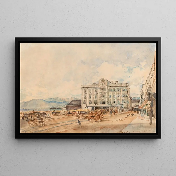 L'Hôtel de ville de Gmunden - Rudolf von Alt — gerahmtes Bild an der Wand