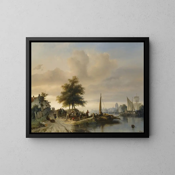 Le bac sur la Meuse près de Dordrecht - Salomon Leonardus Verveer — gerahmtes Bild an der Wand
