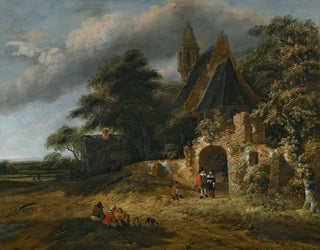 Salomon Rombouts - A Landscape With Figures Outside The Walls Of A Ruined Church.webp