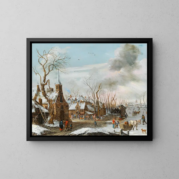 Ein Winterlandschaft mit einer Marktszene - Salomon Rombouts — gerahmtes Bild an der Wand