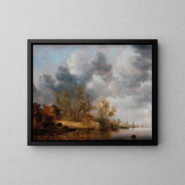Eine niederländische Uferlandschaft - Salomon van Ruysdael — gerahmtes Bild an der Wand