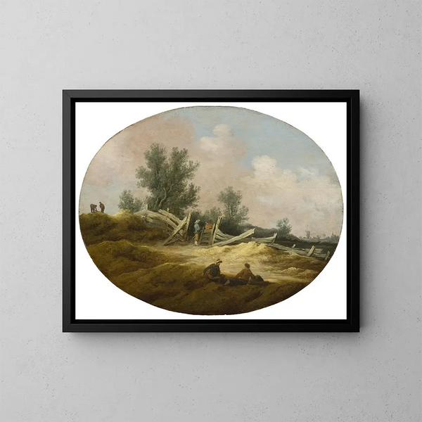 Landschaft mit einem Holzzaun und Figuren - Salomon van Ruysdael — gerahmtes Bild an der Wand