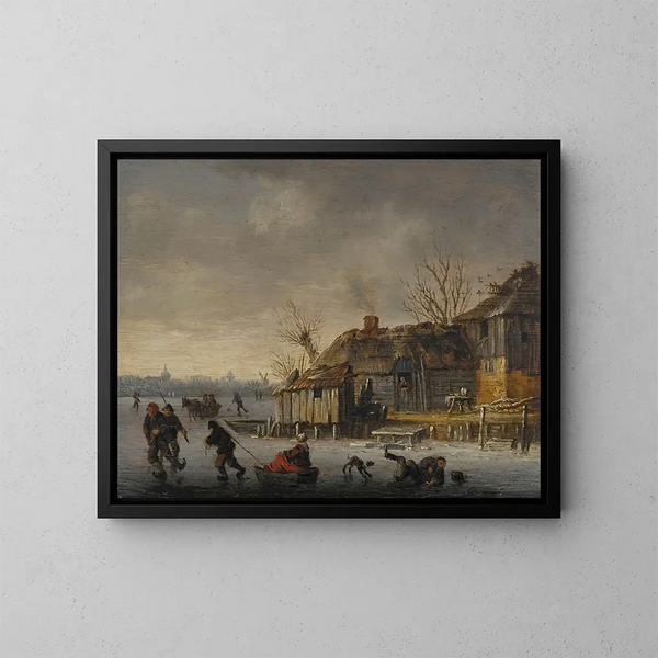 Winterlandschaft mit Schlittschuhläufern - Salomon van Ruysdael — gerahmtes Bild an der Wand