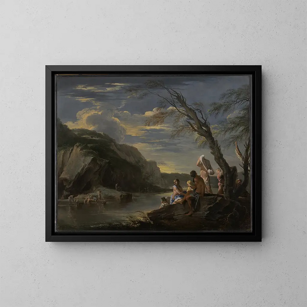 Landschaft mit Badenden - Salvator Rosa — gerahmtes Bild an der Wand