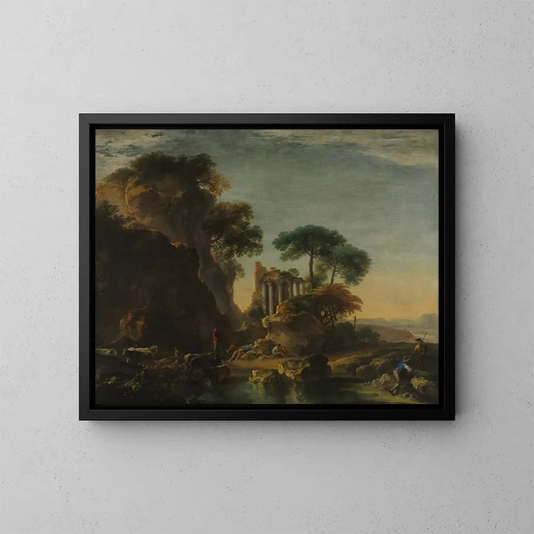 Ruinen in einer felsigen Landschaft - Salvator Rosa — gerahmtes Bild an der Wand