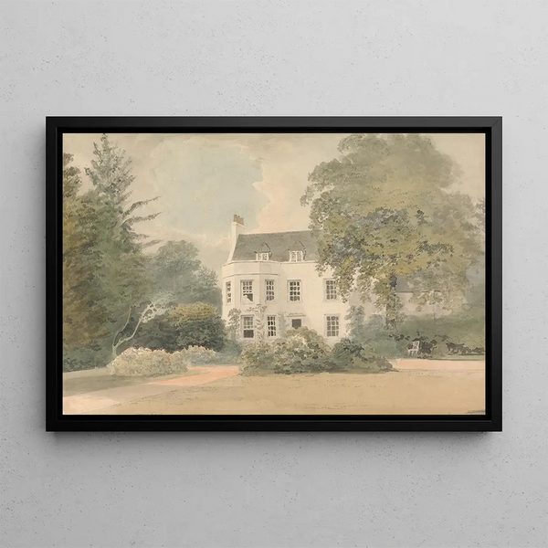 Ein weißes Haus in einem Garten - Samuel Davis — gerahmtes Bild an der Wand