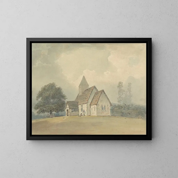 Kirche mit Holzturm - Samuel Davis — gerahmtes Bild an der Wand