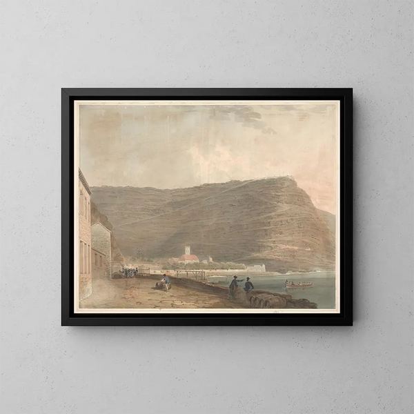 Kolonisation côtière anglaise entourée de montagnes - Samuel Davis — gerahmtes Bild an der Wand