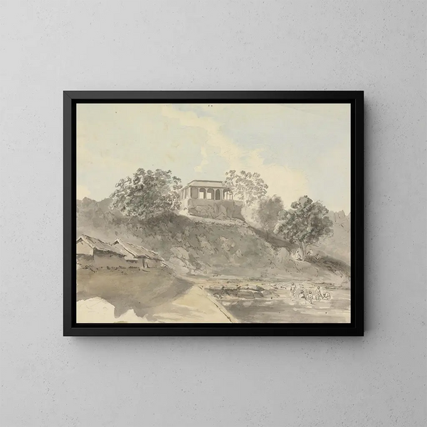 Flusslandschaft mit Gebäuden - Samuel Davis — gerahmtes Bild an der Wand