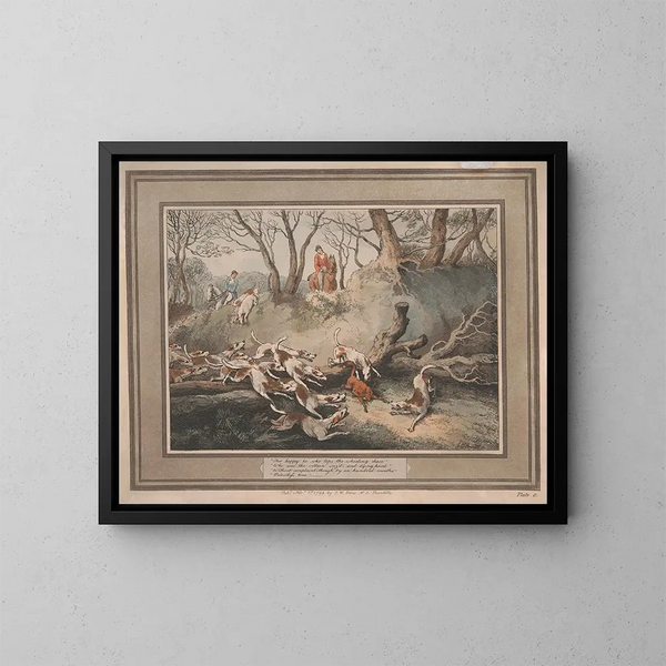 Glücklich ist, wer die wirbelnde Jagd beherrscht - Samuel Howitt — gerahmtes Bild an der Wand