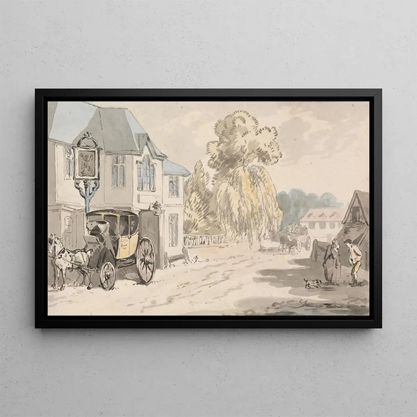 Ritter vor einer Gaststätte - Samuel Howitt — gerahmtes Bild an der Wand