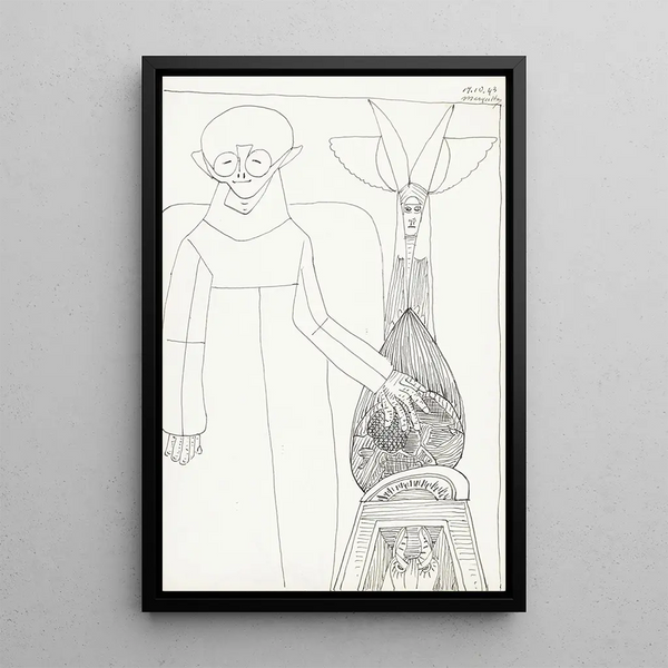 Figur im langen Mantel mit der linken Hand auf einem Globus - Samuel Jessurun de Mesquita — gerahmtes Bild an der Wand