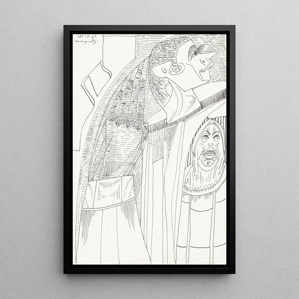 Figur mit spitzer Nase und langen Wimpern im Profil nach rechts - Samuel Jessurun de Mesquita — gerahmtes Bild an der Wand