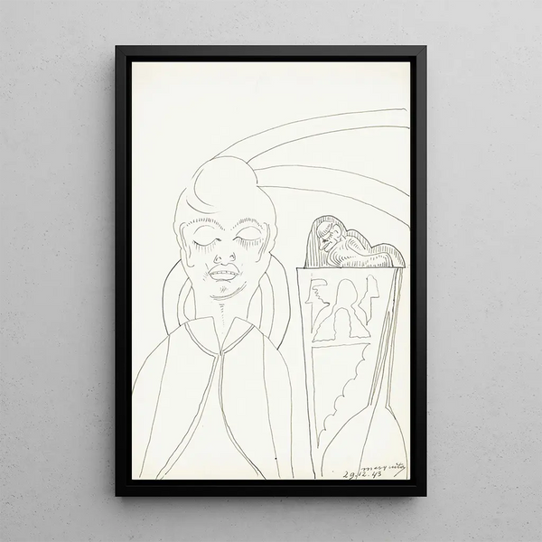 Frau mit einem Dutt auf dem Kopf und geschlossenen Augen - Samuel Jessurun de Mesquita — gerahmtes Bild an der Wand