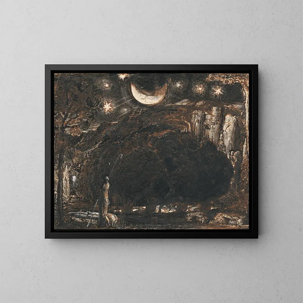 Ein Hirte und seine Herde unter dem Mond und den Sternen - Samuel Palmer — gerahmtes Bild an der Wand