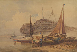 Samuel Prout - Coastal Scene with Beached Boats in Foreground.webp