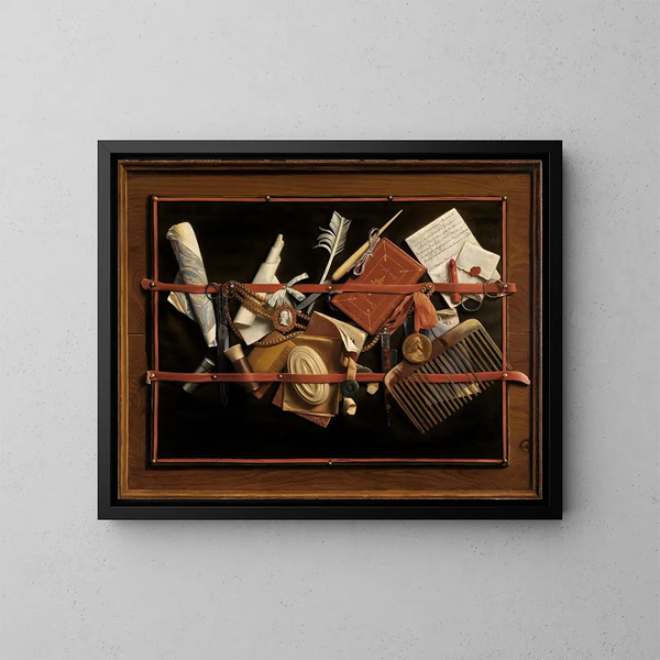 Stillleben mit täuschenden Augen - Samuel van Hoogstraten — gerahmtes Bild an der Wand