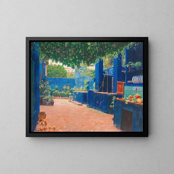 La cour bleue d'Arenys - Santiago Rusiñol — gerahmtes Bild an der Wand