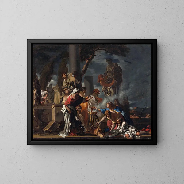 Der König Salomo opfert den Götzen - Sébastien Bourdon — gerahmtes Bild an der Wand