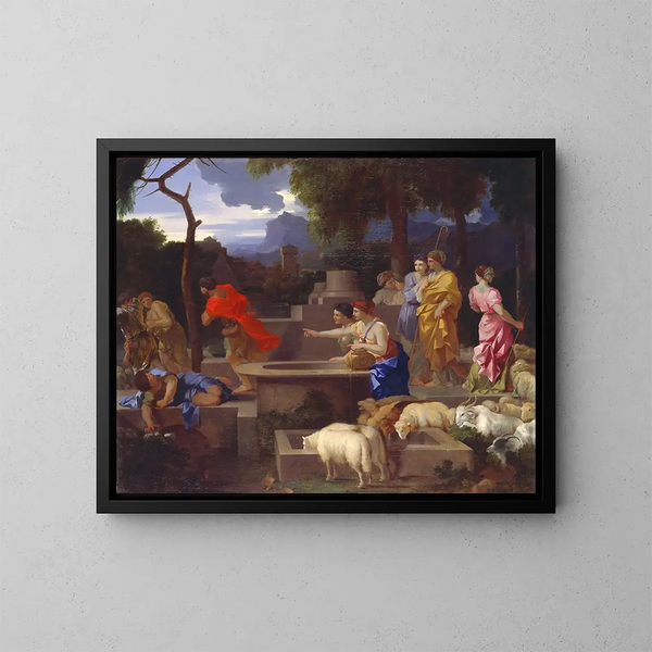 Moses verteidigt die Töchter Jethros - Sébastien Bourdon — gerahmtes Bild an der Wand